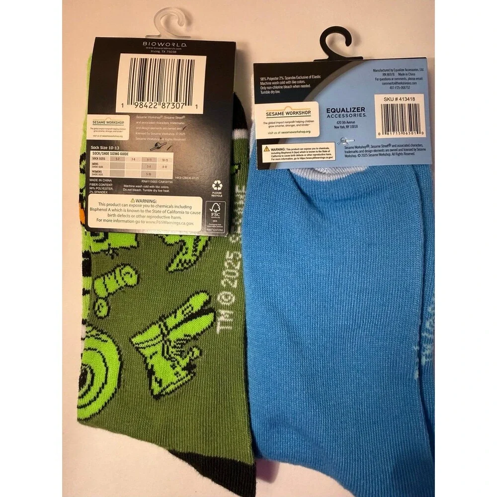 Sesame Street Character Novelty Crew Socks Cookie Monster Oscar Grouch